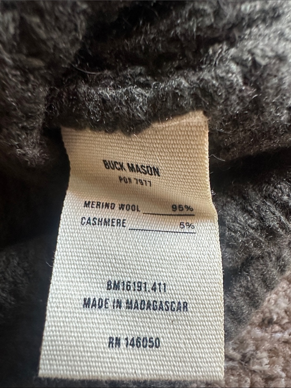 Buck Mason Dark Green Waffle Knit Wool/Cashmere Herdsman Crewneck Sweater - Picture 3 of 6
